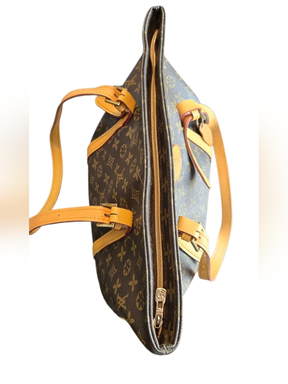 Monogram Canvas Leather-Trim Tote - Brown/Tan - Picture 10 of 11